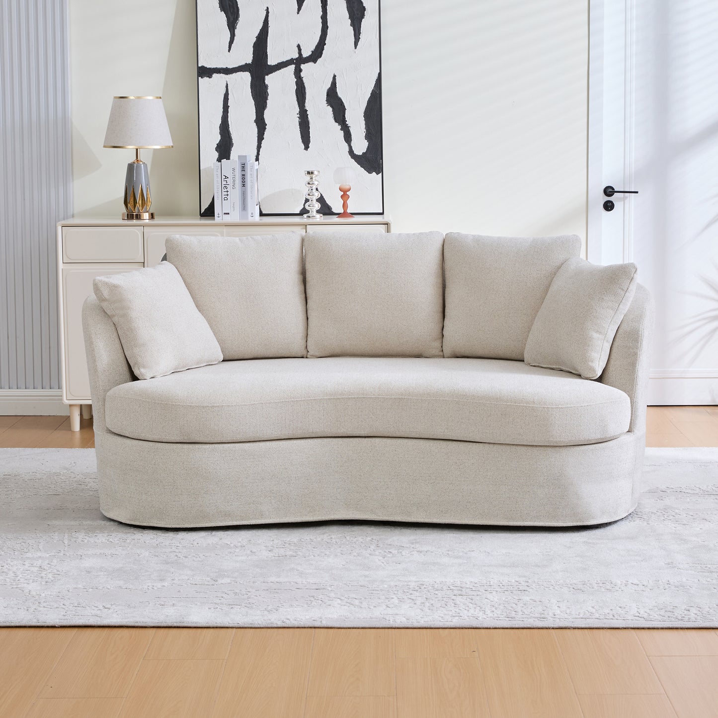 73.82 Wide Curved Sofa, Modern Luxury Plush Chenille Extra-Deep Seat, 4 Removable Cushions, Suitable For Small Spaces, Living Rooms, Bedrooms,Beige