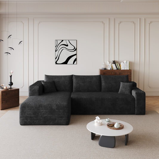 95 Cloud Sectional Sofa,Modern Minimalist Upholstered Couches, Comfort U Shaped Sofa For Living Room,Deep Seat Corner Couch,No Assembly Required,Black Plush Corduroy Fabric