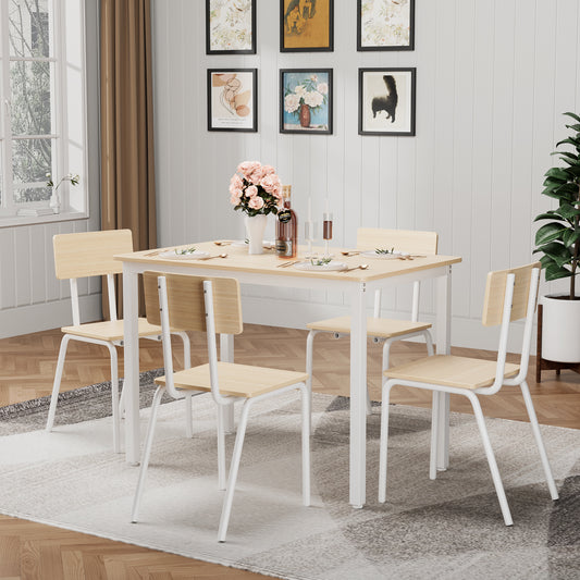5-Piece Dining Table Set With 4 Chairs, 43 Kitchen Table & Chairs Set For 4, Dining Room Table With Metal Frame & MDF Board, Perfect For Small Space, Easy Clean