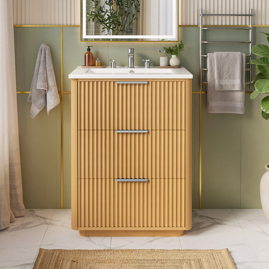 24 Inch Modern Luxury Bathroom Vanity With Ceramic Sink, Bathroom Cabinet With Open Shelf And Closed Storage
