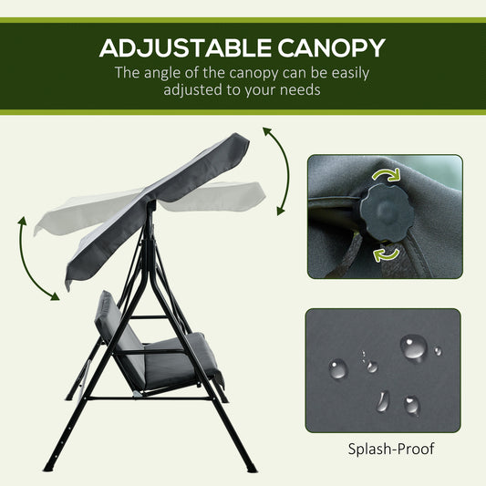 3-Seat Outdoor Patio Swing Chair W/ Cushion, Steel Frame Stand, Adjustable Tilt Canopy For Patio, Garden, Gray