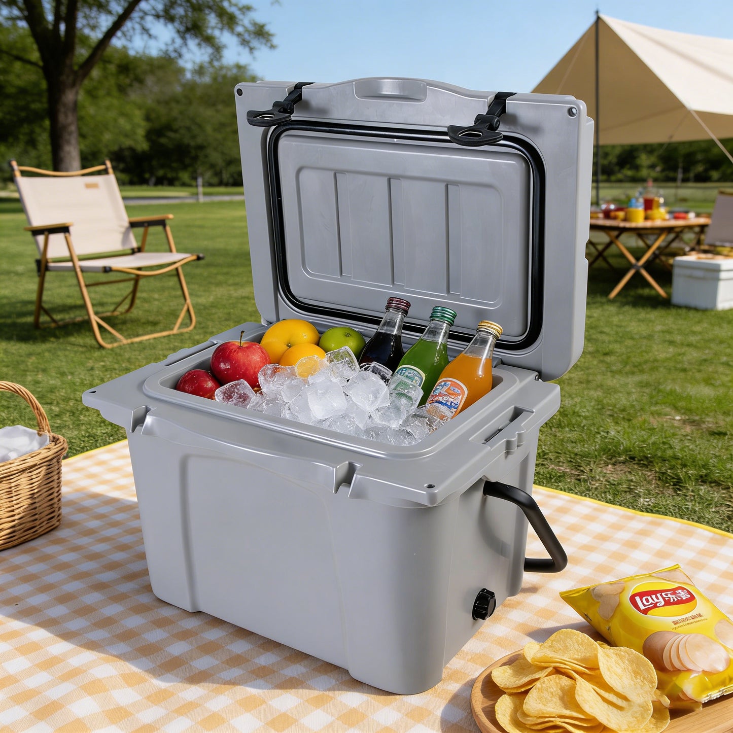 25QT Portable Cooler, Insulated Hard Cooler With Bottle Opener, Cup Holder, Forming Ruler, Travel, Beach, Camping, Fishing