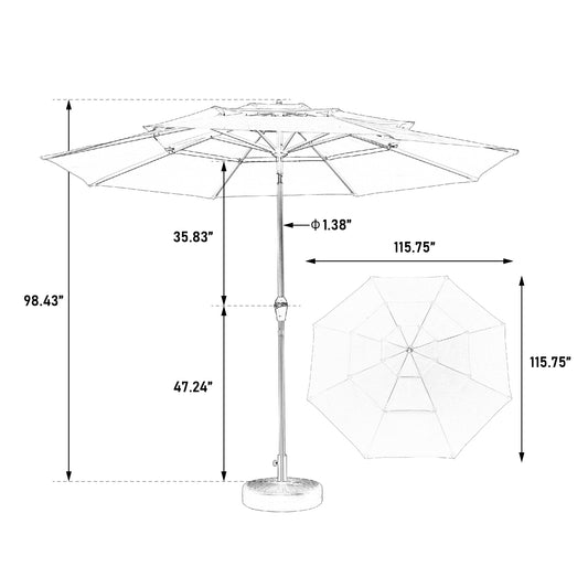 Aluminium 10ft 3 Tier Auto-tilt Umbrella ,Outdoor Patio Umbrella - Market Table Pool Deck Umbrella Base Not Included Dark Blue
