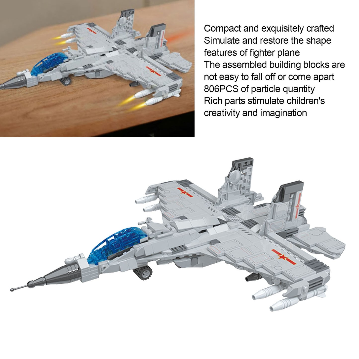 Fighter Building Block Set With Small Figurine High Simulation Educational Airplane Model Building Kit For Kids Boys