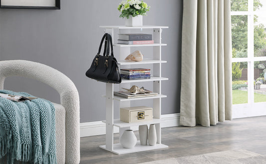 Vertical Shoe Rack,7 Tier Shoe Storage Organizer With Hooks, Entryway Shoe Tower,Vertical Shoe Organizer,Vertical Shoe Organizer,White