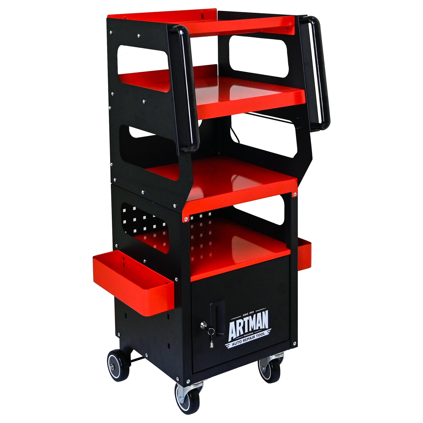 4-Level Multi-functional Diagnostic Trolley,Car Diagnostic Equipment Cart, With 360 Rotating And Lockable Casters-Black&Red