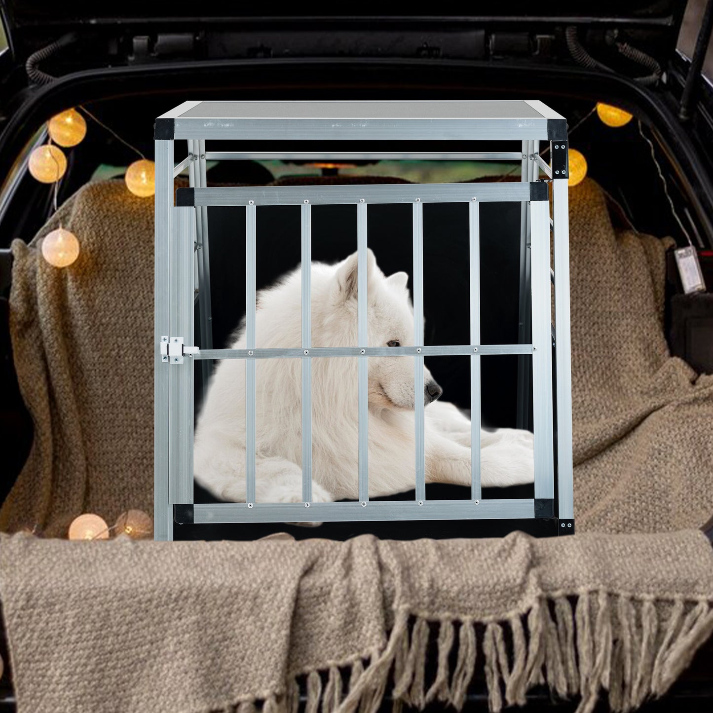 Aluminum Transport Box 35 X25 X 27 In, Aluminum Car Transport Box Travel Transport Box For Dogs And Cats, Black And Silver