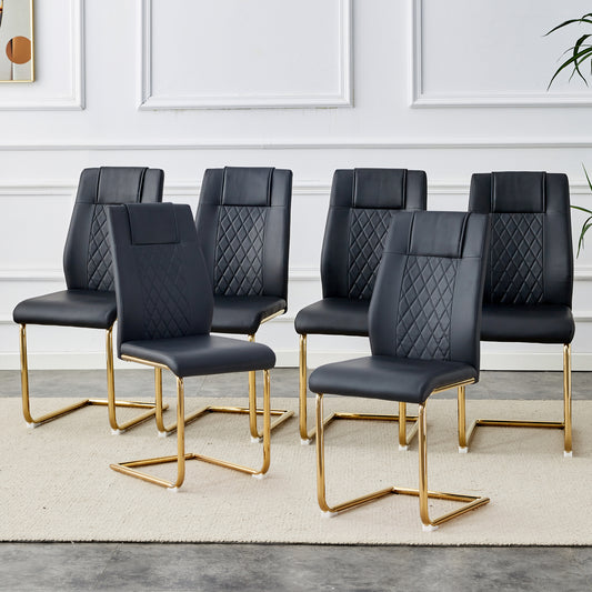 Modern Dining Chairs With Faux Leather Padded Seats,dining Room Chairs,gold Metal Leg Upholstered Chairs,suitable For Kitchens,living Rooms,bedrooms,and Offices,set Of 6 Black PU Leather  C-001