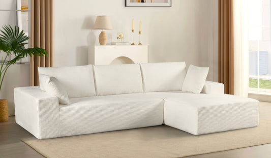 CozyForm Convertible Sectional Sofa In Soft Corduroy, Modern Comfy Couch With Full Foam Cushioning, Cozy Sleeper Sectional For Living Room, Bedroom, No Assembly Required, Ivory - Right Facing