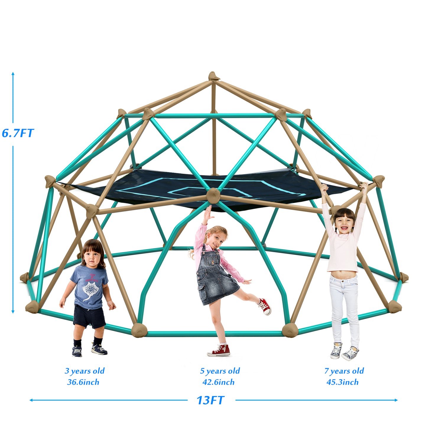 13ft Geometric Dome Climber Play Center, Kids Climbing Dome Tower With Hammock, Rust & UV Resistant Steel Supporting 10 0 0 LBS