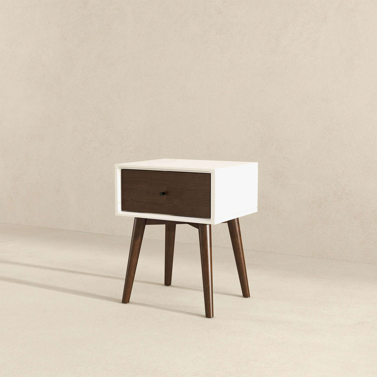 Avery Mid-Century Modern Solid Wood Night Stand 1 Drawer Dark Brown White 22.5  H X 17.5  W X 16  D For Bedroom, Hallway, Entryway, Closet