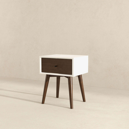 Avery Mid-Century Modern Solid Wood Night Stand 1 Drawer Dark Brown White 22.5  H X 17.5  W X 16  D For Bedroom, Hallway, Entryway, Closet