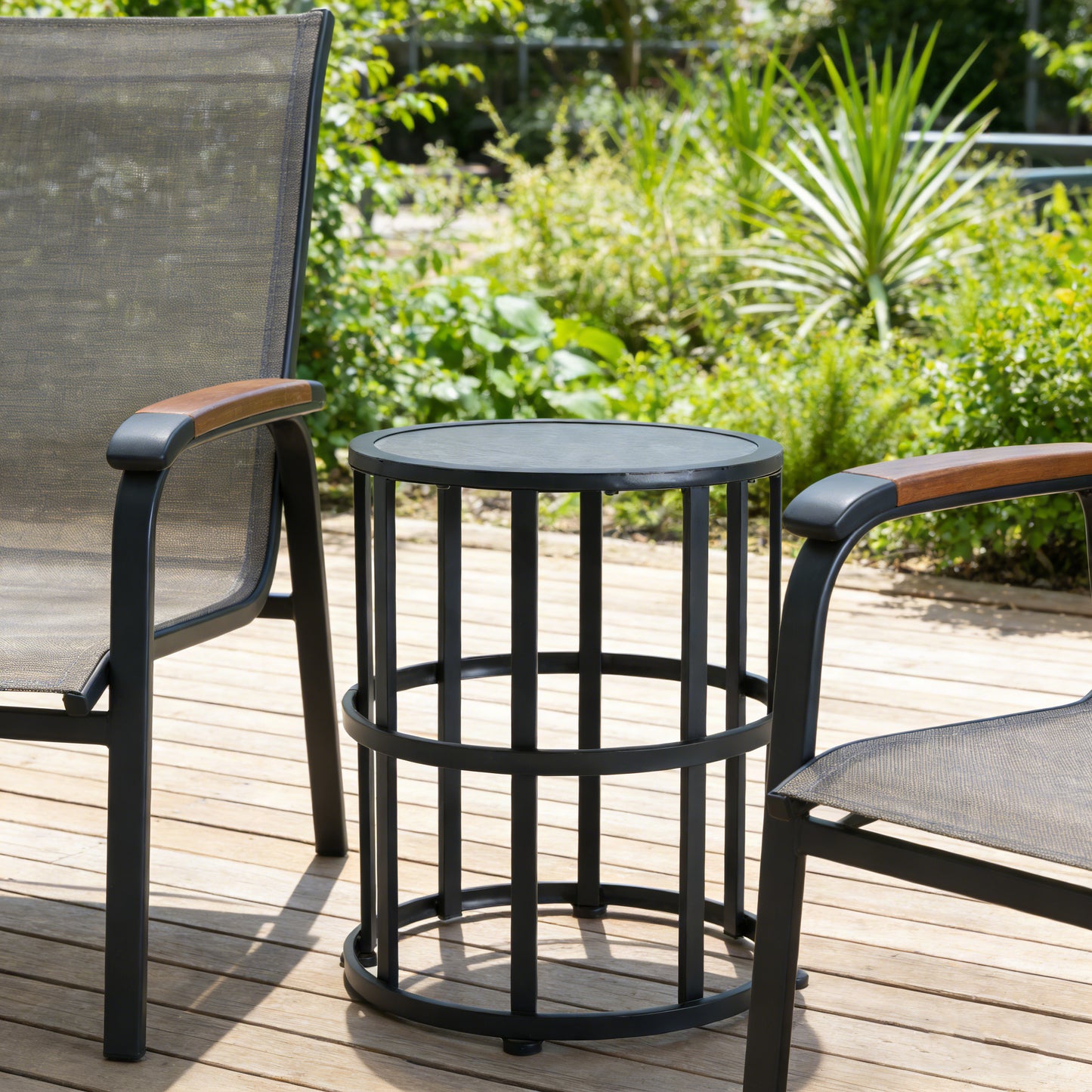 Ceramic Tile Side Table With Powder Coated Iron Frame - Lightweight & Weatherproof Patio Accent