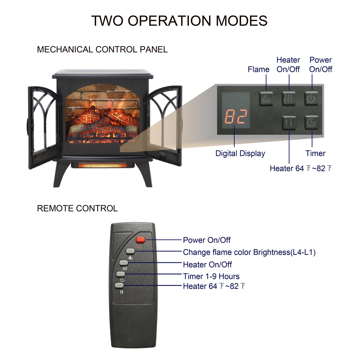 24 Inch 3D  Flame Electric Infrared Quartz Fireplace Stove With Remote Control