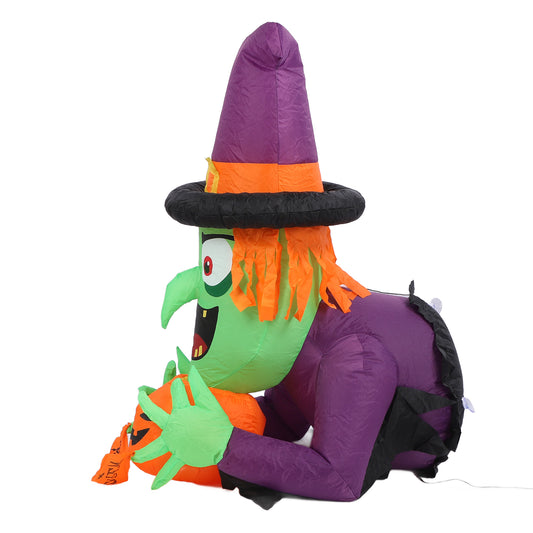 4.43ft Witch Broke Out From Window Inflatable Decoration Built In LED Light Outdoor Props Blow Up Scary Witch US Plug 100‑120V