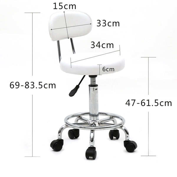 Round Shape Adjustable Salon Stool With Back And Line White