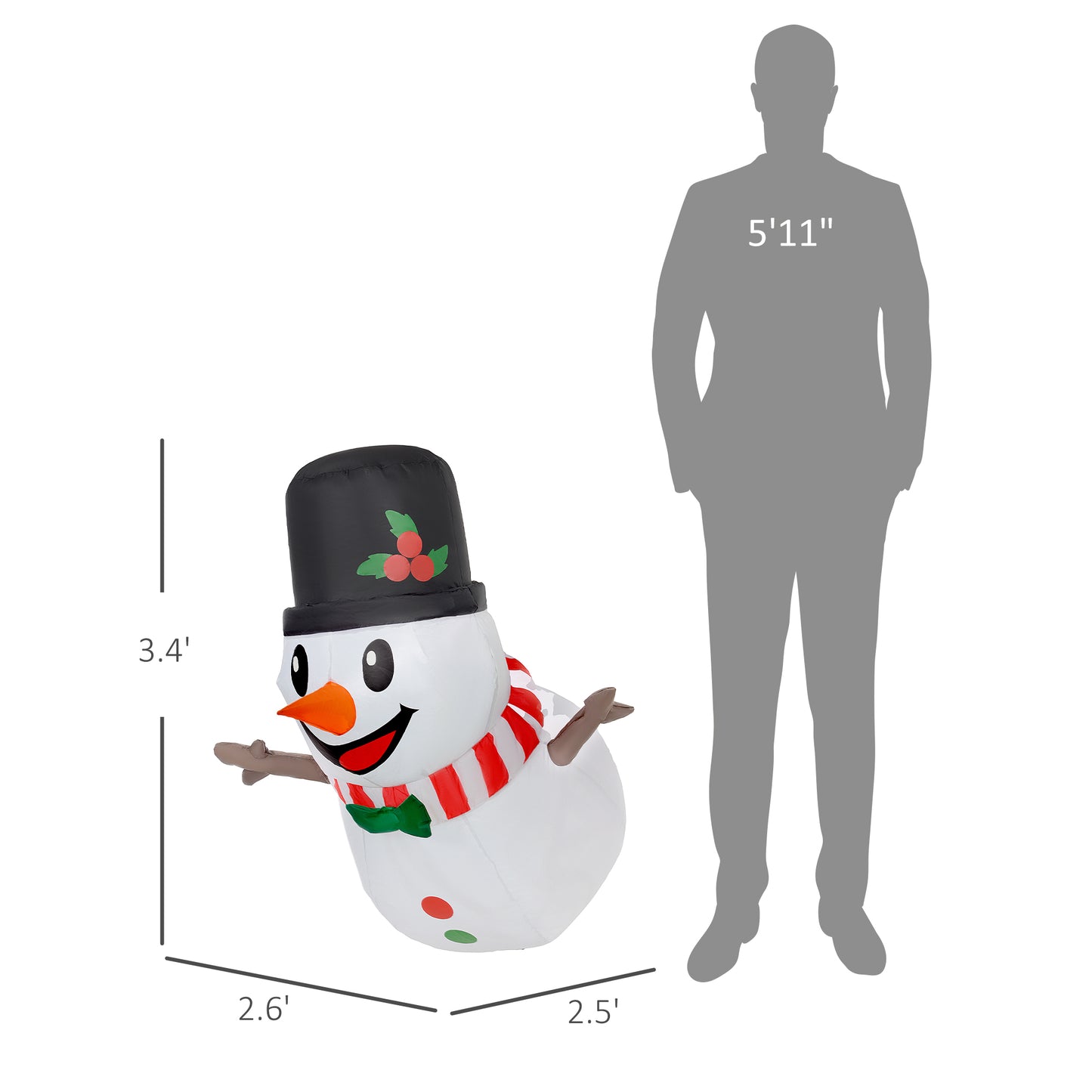 3.4' Inflatable Hanging Snowman W/ LED Lights, Blow-Up Outdoor Christmas Display For Party