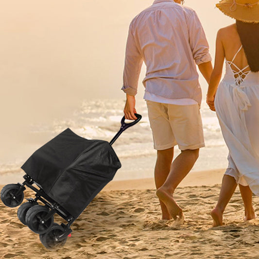 Foldable Wagon With Removable Canopy & Cooler Bag - Heavy Duty Collapsible Wagon Utility Cart With 4inch All-Terrain Wheels For Camping Beach Garden, Black