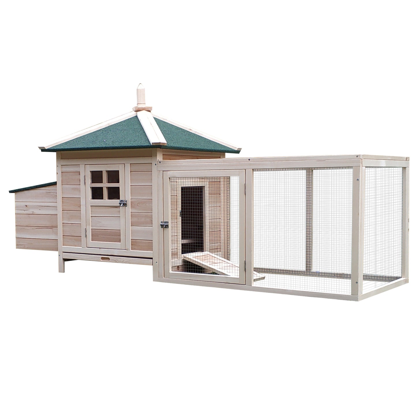 PawHut 77 Wooden Chicken Coop With Nesting Box, Cute Outdoor Hen House With Removable Tray, Ramp Run, For Garden Backyard, Natural