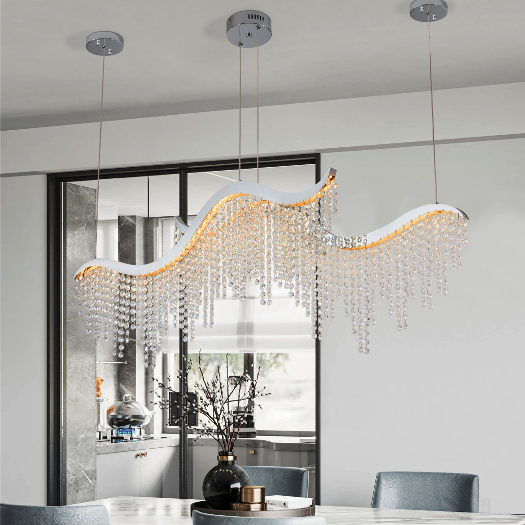 36-inch Modern Wave LED Crystal Chandelier - Adjustable Color Temperature 3000K-4000K-6000K - Adjustable Height - Elegant Chandelier For Living Room And Luxurious Space