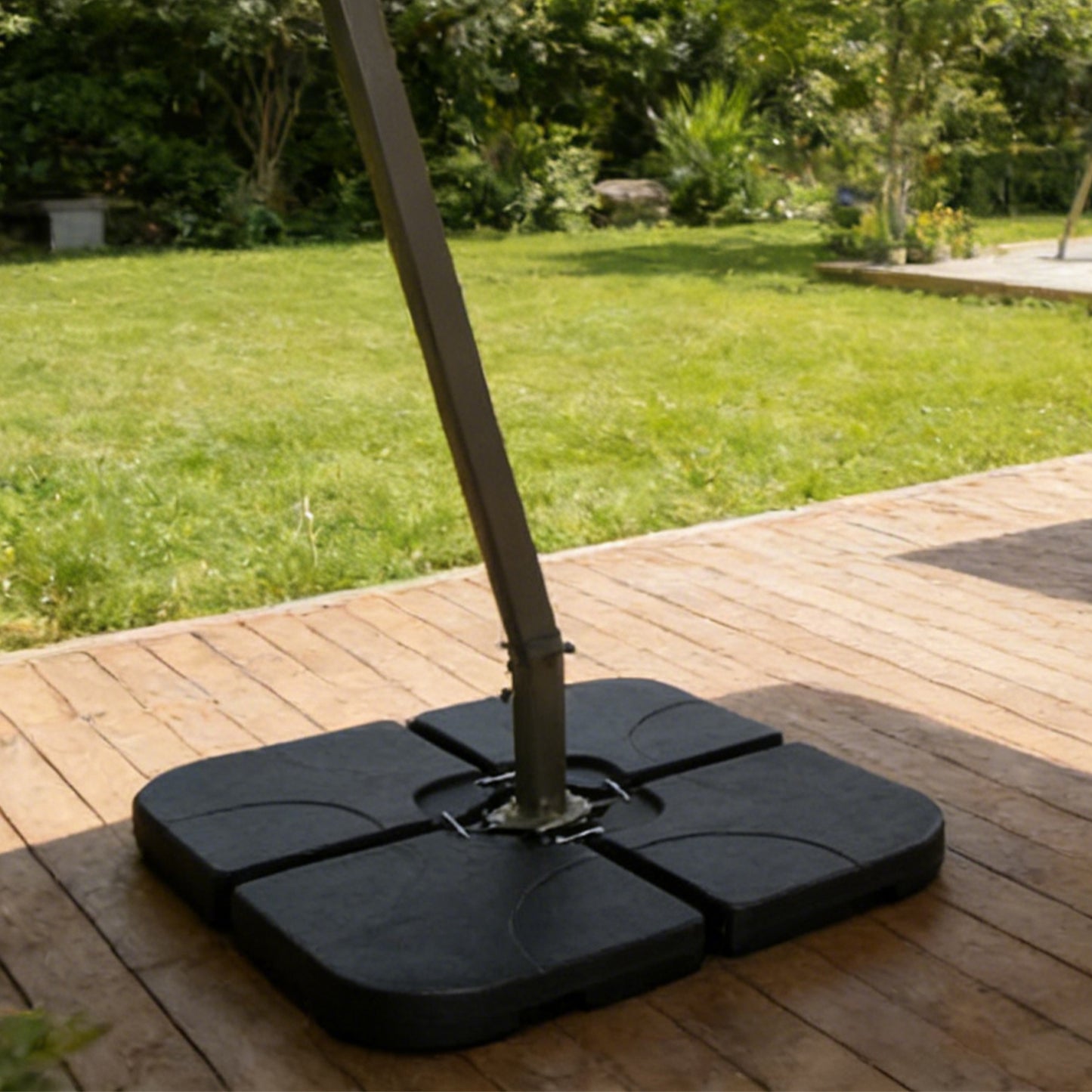Heavy-Duty Offset Patio Umbrella Stand, Refillable Base With Water Or Sand  160-220 Lbs , 4-Piece HDPE Panel Set With Secure Lock Pins, Weatherproof & Stackable, Black -Ideal For Backyard, Lawn, Pool