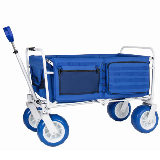 Beach Wagon Cart  500lbs Heavy Duty Collapsible Folding Wagon  Oversized 150L  9  PVC All- Terrain Wheels  Adjustable Handle  Cooler & Storage Bags For Beach  Camping  Garden & Outdoor Sports  Blue