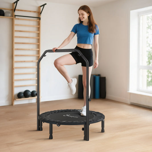 40" Foldable Mini Trampoline, Rebounder Trampoline For Adults With Adjustable Foam Handle, Black