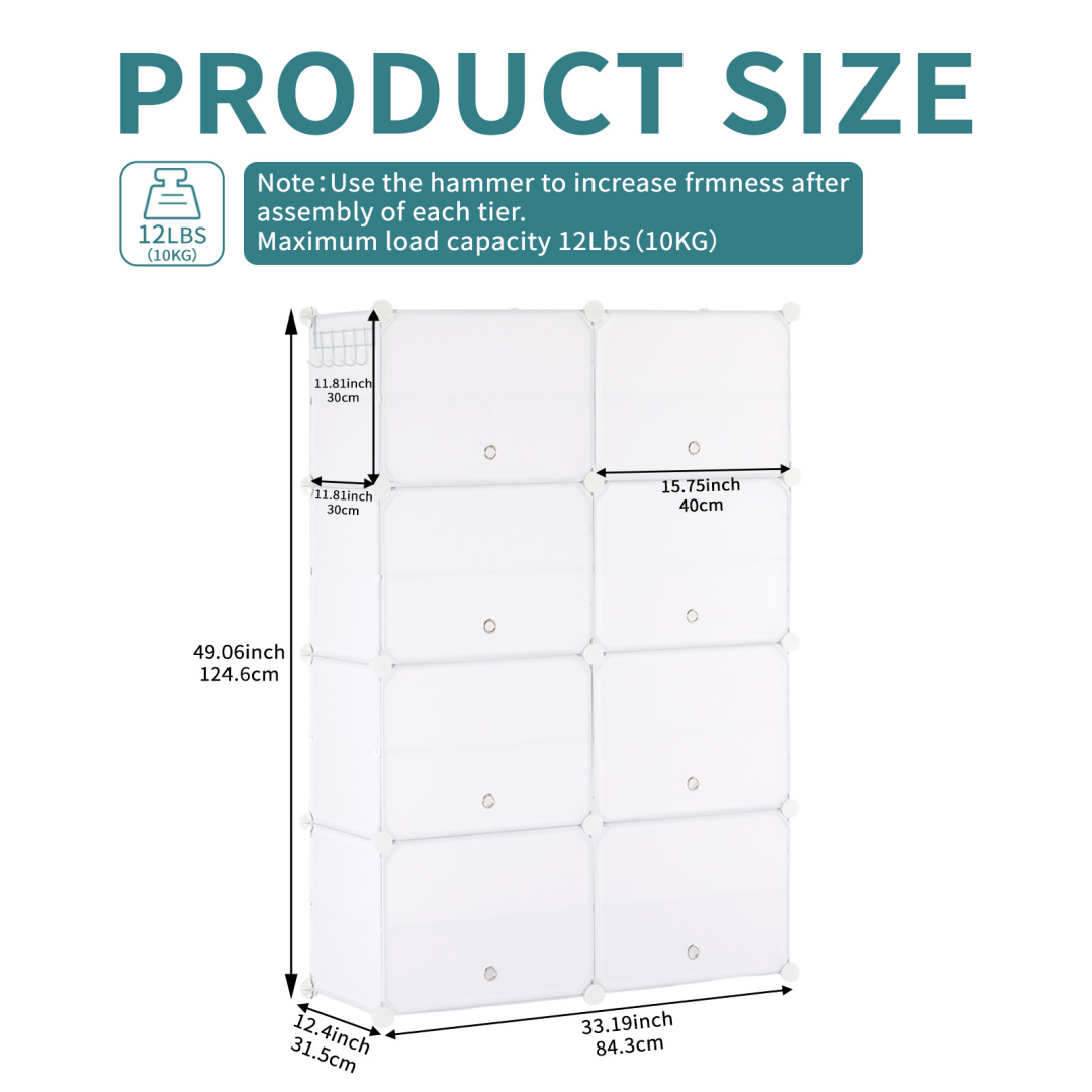 Shoe Rack Storage Cabinet, 8-layer Shoe Storage Cabinet With Door, Stackable And Detachable Shoe Storage Cabinet