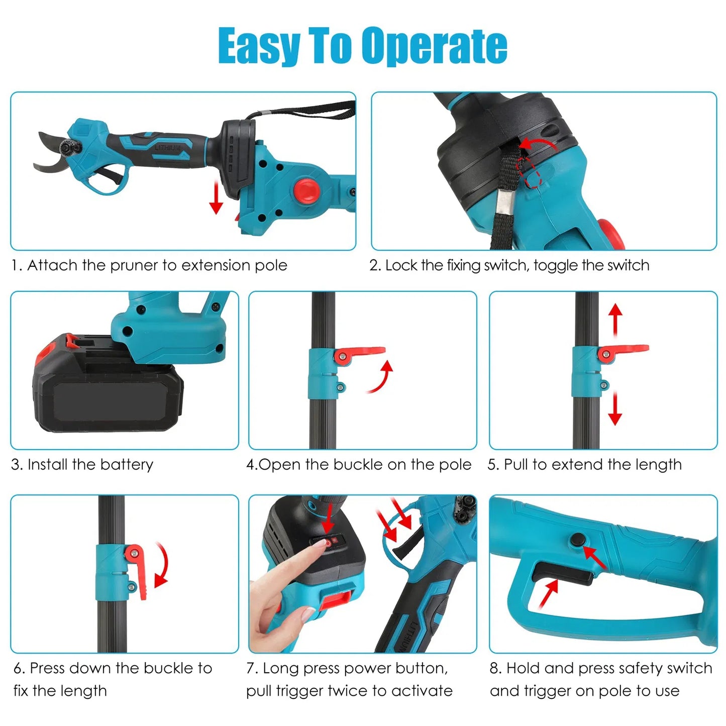 2-In-1 Electric Pruning Shear With Extension Pole 21V 4.0Ah Batteries Powered Cordless Pruner Reach 13FT High 0.98in Cutting Diameter For Tree Trimming