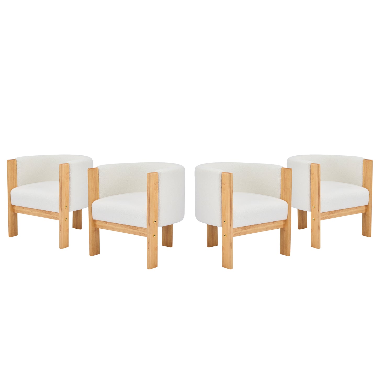 Upholstered Dining Chairs Set Of 4, Natural Rubber Wood Frame And White Boucle Fabric, Modern Armchairs For Dining And Living Room, 225lbs Capacity