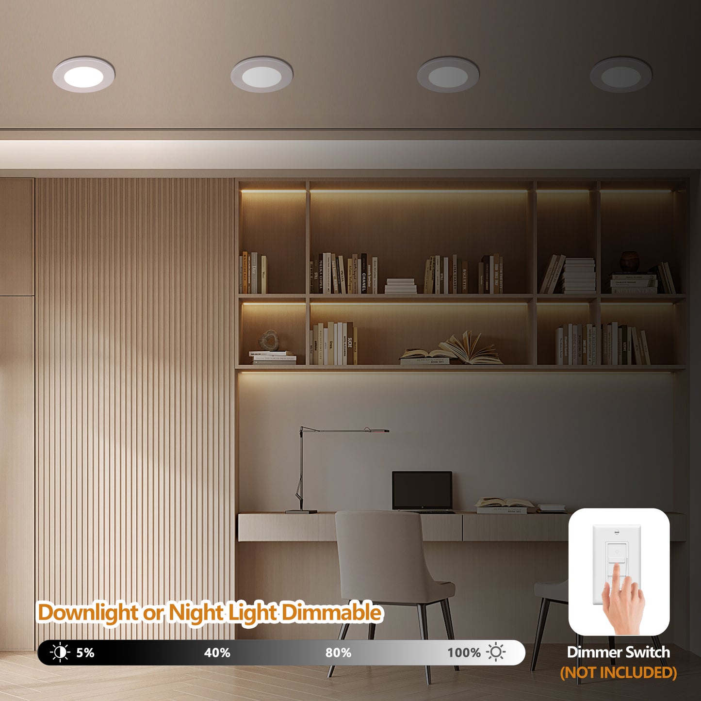 6 Pack 4 Inch White LED Recessed Light, Dimmable, 2700K-5000K 5CCT, 800LM High Brightness, 9W 120V, Ultra-Thin Canless Wafer Light