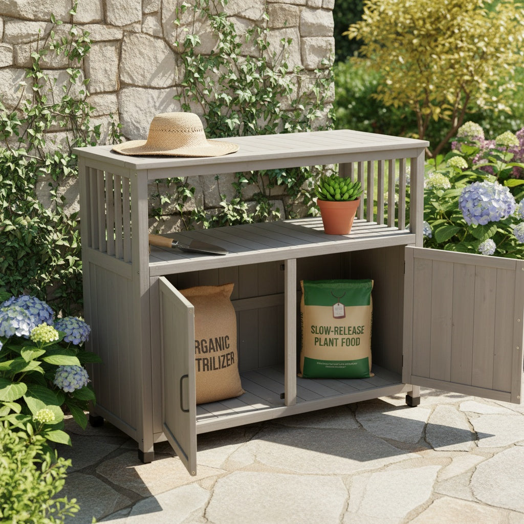 Wooden Patio Bar Table Set With Storage, Buffet Cabinet Sideboard For Outdoor And Indoor