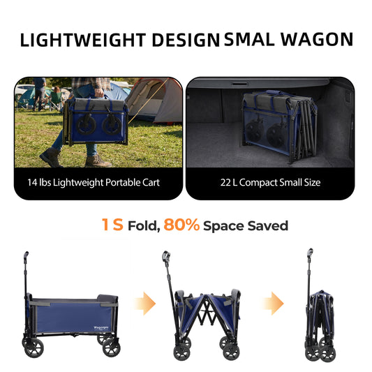 Upgraded 5x2  Wide Wheels  All- In- One Convertible Folding Trolley With Full- Side Opening & Dog Leash  Versatile Seating & Storage  220Lbs Capacity For Camping  Beach  Shopping  Dark Blue