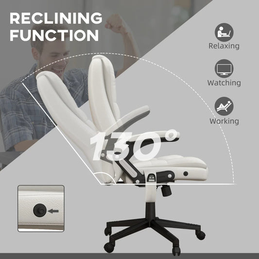 Massage Office Chair, Heated Reclining Computer Chair With 6 Vibration Points, Armrest And Remote, White