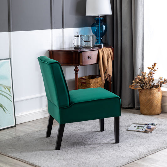 Reese 53    2Piece Living Room Armless Button Tufted Pattern Accent Chair With Velvet Fabric And Premium High Density Foam Cushion, Green
