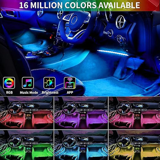 Car LED Strip Lights Kit, Auto Interior Ambient RGB LED Strip Atmosphere Car Decorative Lamp With Bluetooth Music Sync App Remote Control