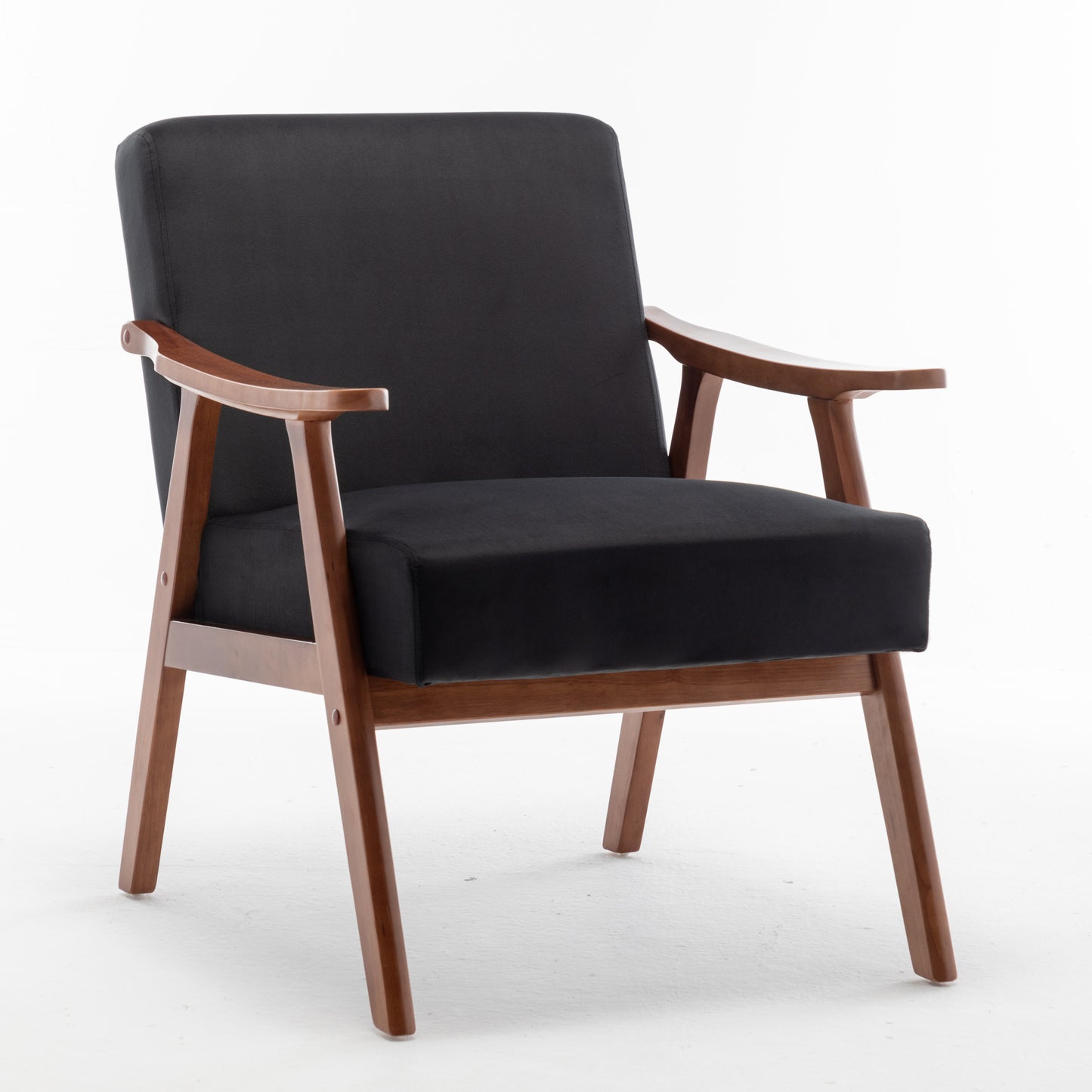 Accent Chair With Velvet Upholstery And Solid Wood Frame, Classic Mid-Century Modern Living Room Furniture For Extra Seating, Black