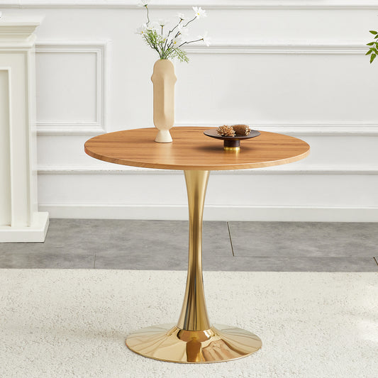 Round Dining Table, 31.5in Circle Tulip Table With Thickened Tabletop & Metal Pedestal, Mid Century Modern Bistro Table For Kitchen, Small Places, Living Room, Cafe  Faux Wood