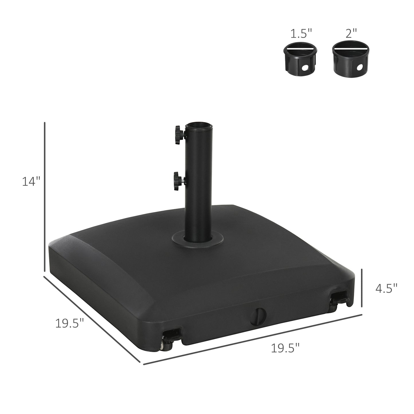Patio Umbrella Base With Wheels, 53lbs Water Or 66lbs Sand Filled, Heavy Duty Outdoor Umbrella Stand Holder, Black
