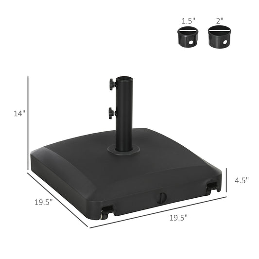 Patio Umbrella Base With Wheels, 53lbs Water Or 66lbs Sand Filled, Heavy Duty Outdoor Umbrella Stand Holder, Black