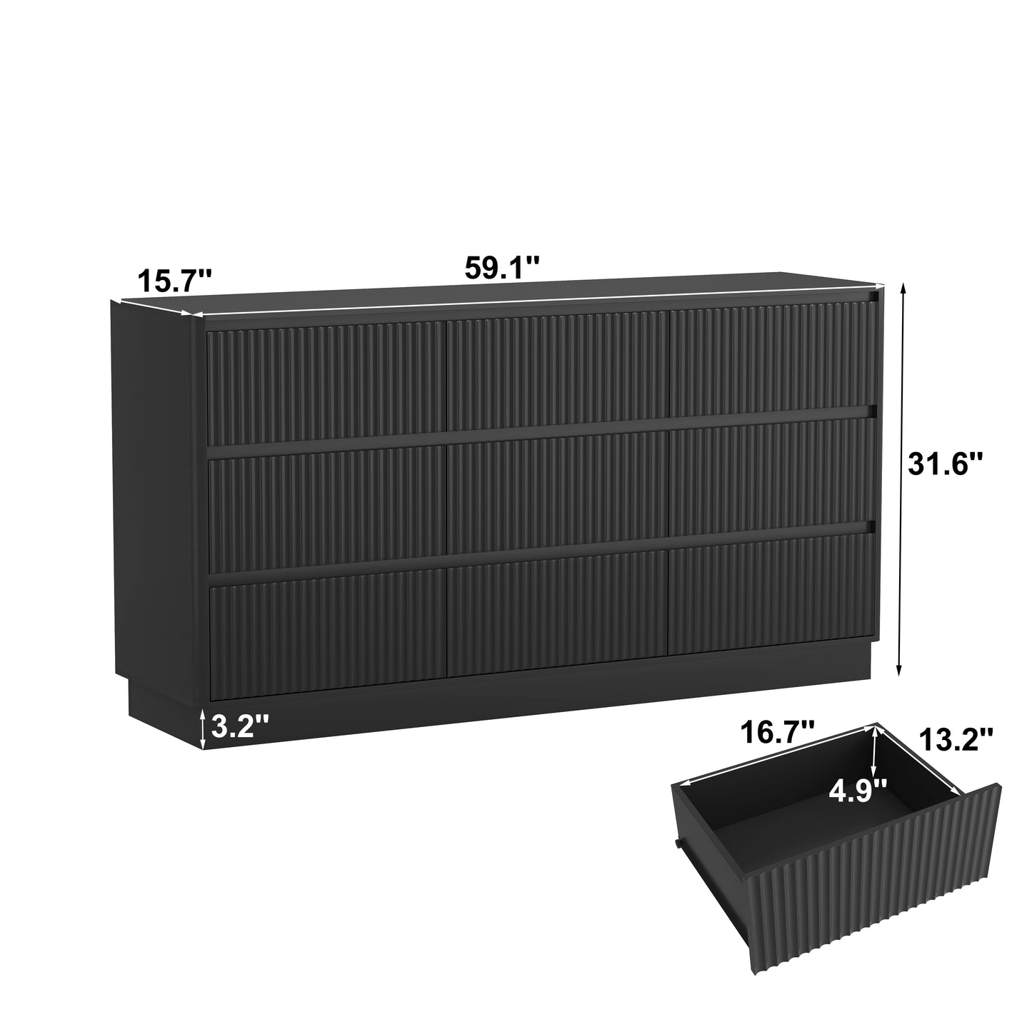 9 Drawer Dresser For Bedroom With Large Drawers, Wood Dresser, Large Floor Chest Of Drawers, Modern Long TV Stand, Mid Century Storage Cabinet Side Table, Black