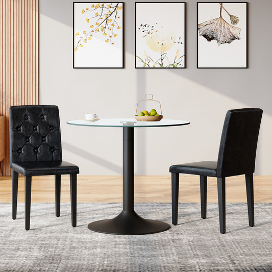 2-pack Black PU Dining Chairs,Ergonomic Buckle Backrest, 35 Inches High, Black Metal Legs,Combines Comfort And Texture.Perfectly Suitable For Family Dining Rooms, Hotel Banquet Halls,etc.