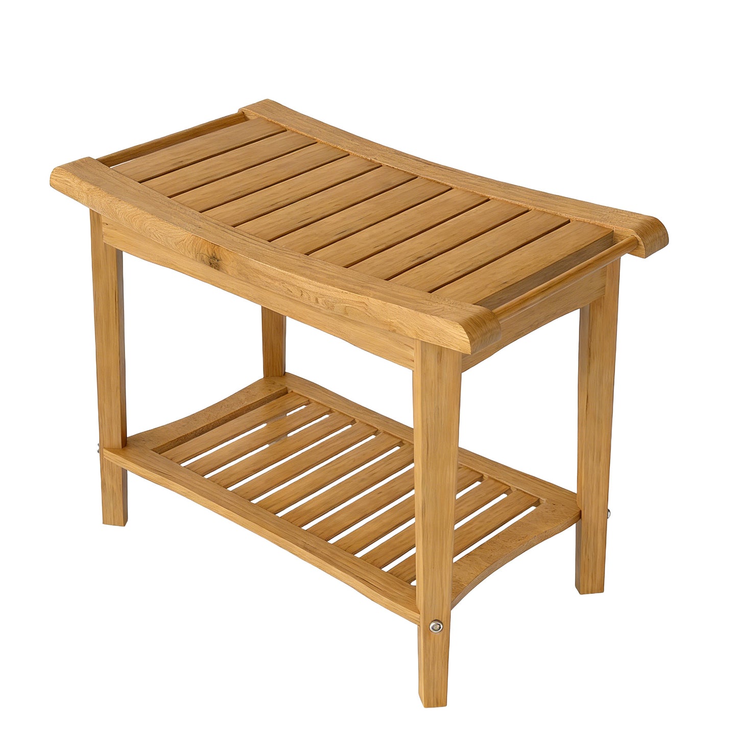 Shower Bench Wood Water Proof Ergonomic Shower Stool With Storage Shelf For Bathroom Spa Wood Color