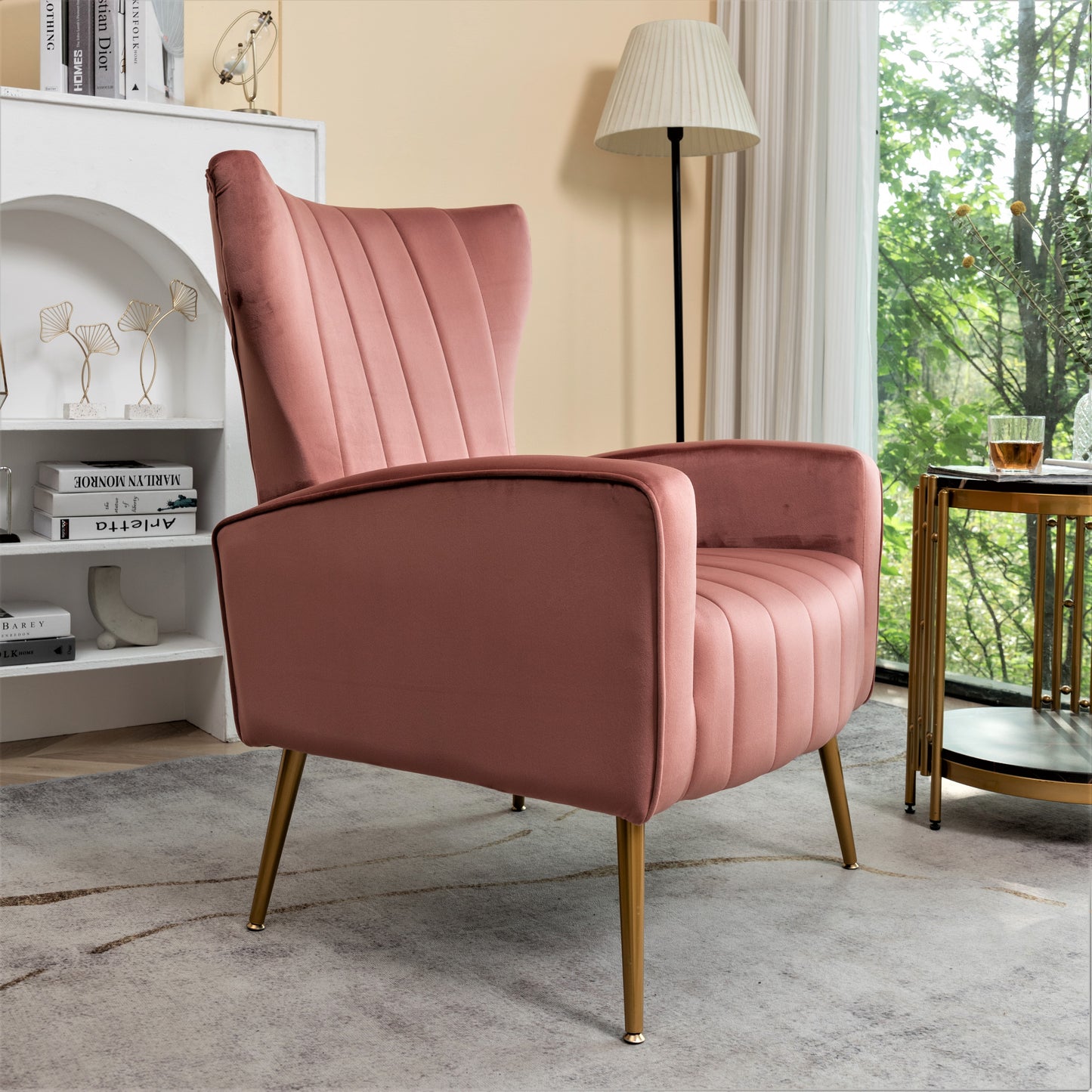Velvet Accent Chair With Metal Legs, Modern Upholstered Armchair, Wingback Side Chair For Living Room Bedroom Small Spaces