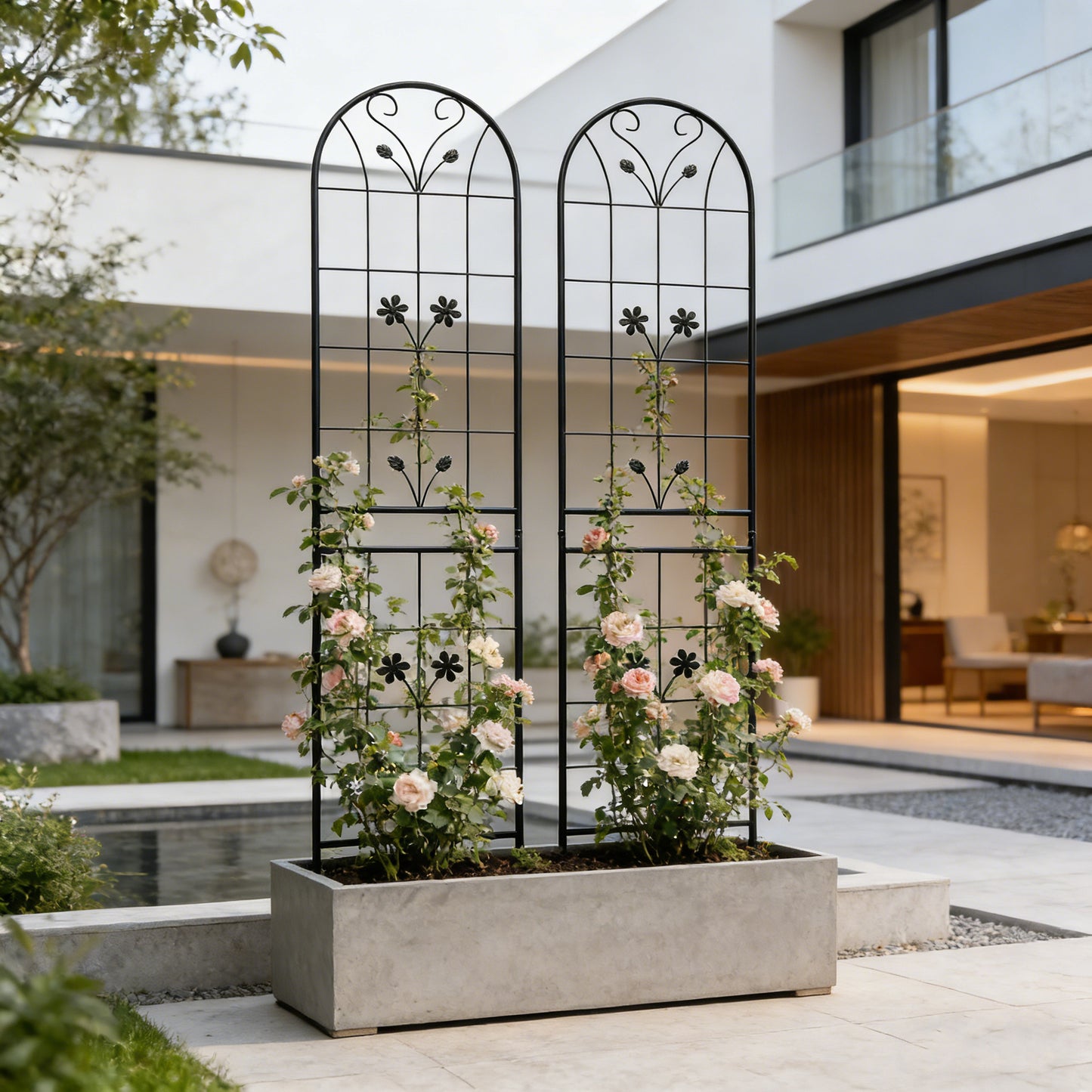 2 Pack Metal Garden Trellis 86.7  X 19.7  Rustproof Trellis For Climbing Plants Outdoor Flower Support Black
