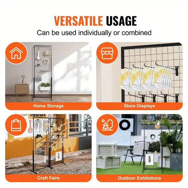 67x24 In Grid Wall Panels Tower, 2 Packs Wire Gridwall Display Racks With T-Base Floorstanding, Double Side Gridwall Panels For Art Craft Shows, Retail Display With Extra Clips And Hooks