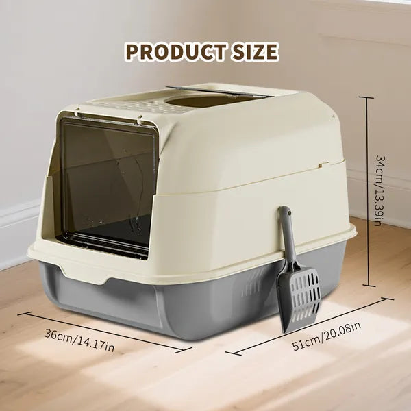 Extra Large Dual-Entry Cat Litter Box, Convertible Open&Enclosed, Gray, Odor Control, Easy Clean