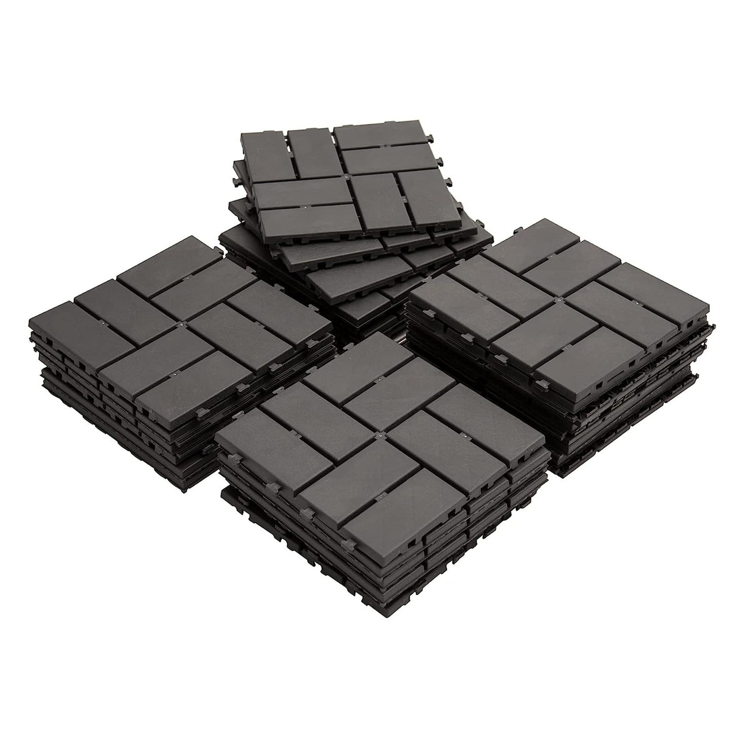 Patio Interlocking Deck Tiles, 12 X12  Square Composite Decking Tiles, Four Slat Plastic Outdoor Flooring Tile All Weather For Balcony Porch Backyard,  Gray, Pack Of 36