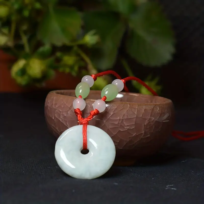 Peace Donut Healing Crystal Jadeite,Circle Coin Shaped Stone Pendant Adjustable Braided Cord Necklace For Inner Peace