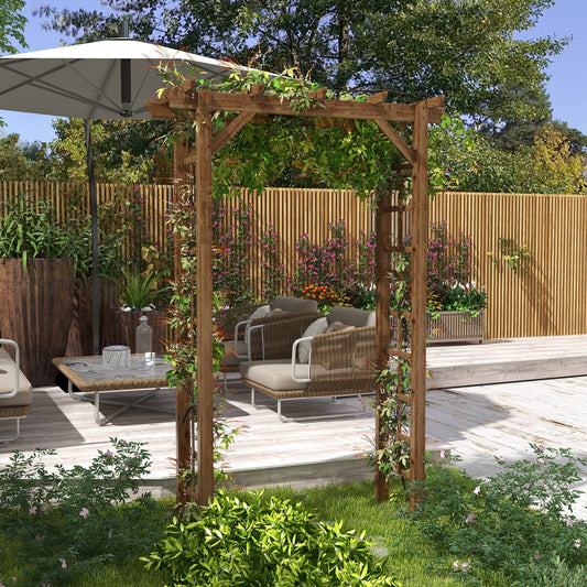85" Wooden Garden Arbor For Wedding And Ceremony, Outdoor Garden Arch Trellis For Climbing Vines - Carbonized